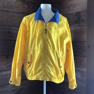 London Fog Classic Yellow Windbreaker Jacket with Royal Blue Accents Size XL